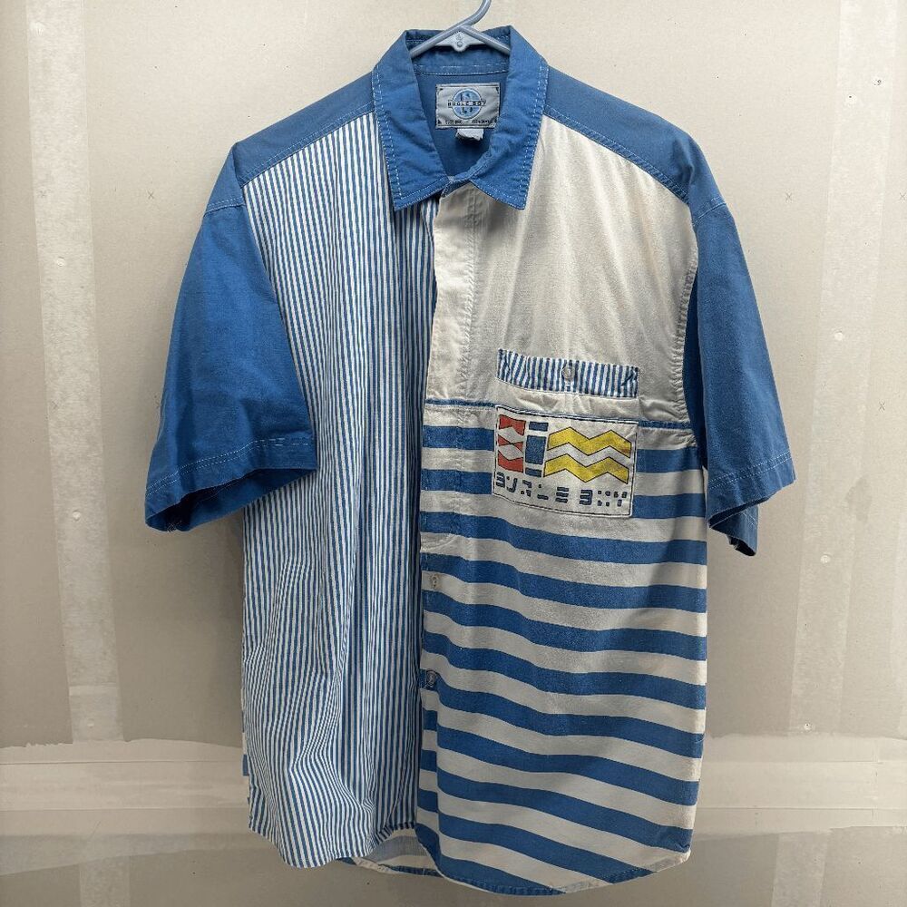 Vintage Bugle Boy Clothing Concept‎ Short Sleeve Button Patchwork Polo M Red 90s